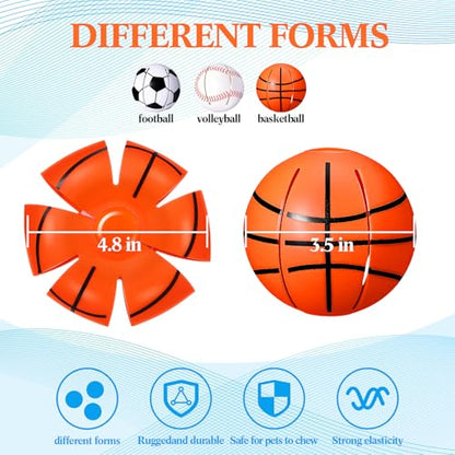 Abbylike 3 Pcs Doggy Disc Balls, Chewable Foldable Pet Toy Flying Saucer Ball with Baseball Soccer Basketball Design, Throw Dog Flying Disc Magic Toy for Outdoor Game