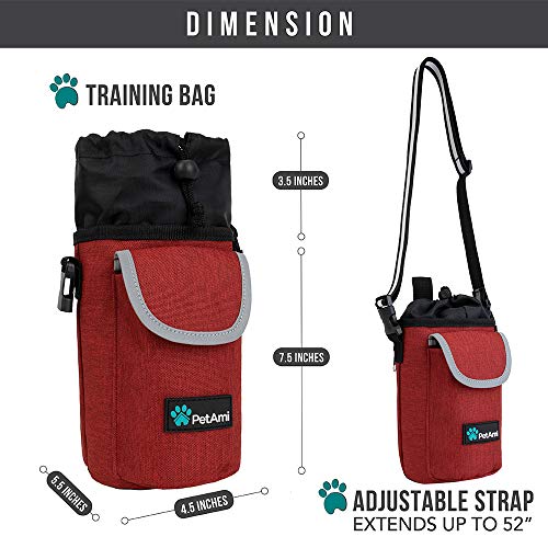 PetAmi Dog Treat Pouch, Large 3-Cup Dog Training Treat Bag with Poop Bag Dispenser, Hands-Free Waist Belt & Crossbody Strap, Reflective with Multiple Pockets & Belt Clip (Red) - color: Red
