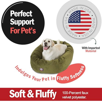 Majestic Pet 40 Inch Micro Velvet Calming Dog Bed Washable – Cozy Soft Round Dog Bed with Spine for Head Support - Fluffy Donut Puppy Mat 40x29x9 (inch) Large – Fern - color: Fern