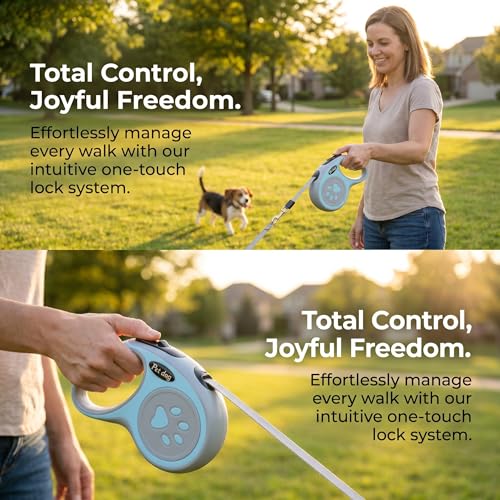 Retractable Dog Leash for Small Medium Dogs One-Click Brake & Lock Anti-Slip Ergonomic Handle 360° Tangle-Free Zinc Alloy Hook Durable ABS Casing-9.84feet Blue - color: Blue, size: 1