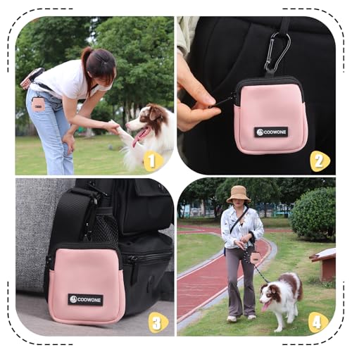 Dog Treat Pouch 2 Pack, Waterproof, Zipper Closure, Hands Free, Black+Pink - color: Black+Pink