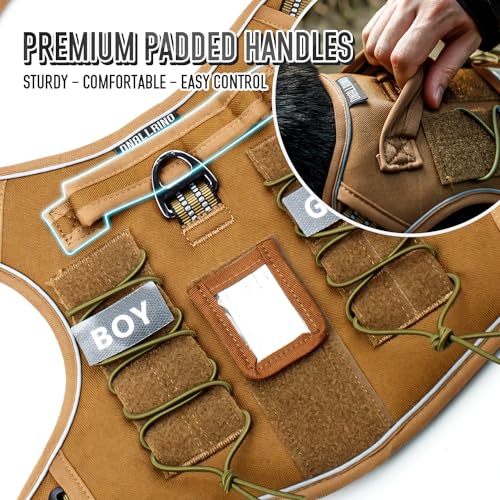 Tactical Dog Harness for Medium & Large Dogs, Brown Adjustable No-Pull Control with Handle, Heavy Duty Reflective Vest - Size S - color: Army Brown, size: S