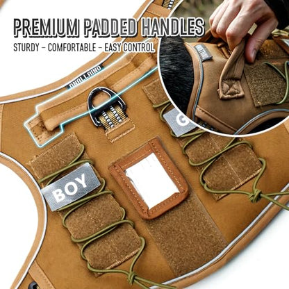 Tactical Dog Harness for Medium & Large Dogs, Brown Adjustable No-Pull Control with Handle, Heavy Duty Reflective Vest - Size XL - color: Army Brown, size: XL