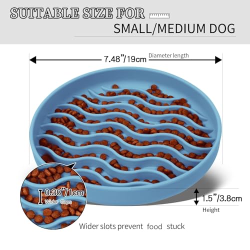 Slow Feeder Dog Bowls, Silicone Food Bowl Anti-Gulping, Pets Puppy Slow Feeder with Suction Cups, Dishwasher Microwave Safe for All Small Medium Dogs, Wave Design Blue - color: blue