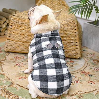 BEAUTYZOO Small Dog Sweater Fleece Vest Winter Jacket, D-Ring Leash Attachment for XS S Puppy Medium Sized Breeds Dogs, Cold Weather Dog Clothes Windproof Keep Warm, Classic White Plaid S - color: WHITE BUFFALO PLAID, size: Small