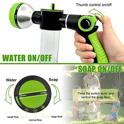 Dog Washing Hose Attachment, 8-in-1 Sprayer Mode Garden Hose Nozzle with Pet Bathing Brush and 100cc Soap Dispenser Bottle, Adopted in Watering Flowers, Car Wash, Dog and Horse Showering (Green) - color: Green