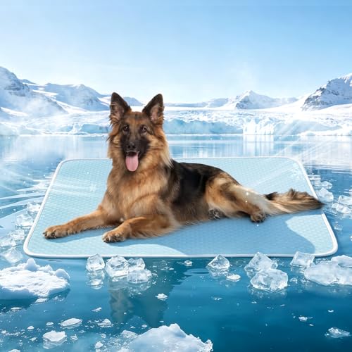 Mora Pets Dog Cooling Mat Instant Self Cooling Pad for Dogs & Cats Breathable Washable Summer Pet Cool Mat Indoor Outdoor, Cold Blanket for Floor Crate Car Travel Use Non Slip XLarge 48 x 30 inch Blue - color: Light Blue, size: 48'' x 30'' (X-Large)
