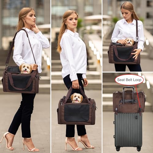 EliteField Deluxe Soft-Sided Pet Carrier (3 Year Warranty, Airline Approved), Travel Bag for Dogs, Cats & Small Pets, with Expandable Mat - color: Brown, size: Large: 20"L x 12"W x 12"H