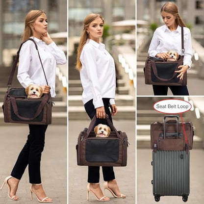 EliteField Deluxe Soft-Sided Pet Carrier (3 Year Warranty, Airline Approved), Travel Bag for Dogs, Cats & Small Pets, with Expandable Mat - color: Brown, size: Medium: 18"L x 11"W x 11"H