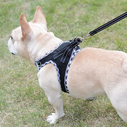 Mercano Soft Mesh Dog Harness and Leash Set, Step-in Reflective Breathable Lightweight Vest Harnesses with Safety Buckle for Small Dogs, Cats (Black White, XL) - color: Black White, size: XL (Chest: 19.5"-21.5")