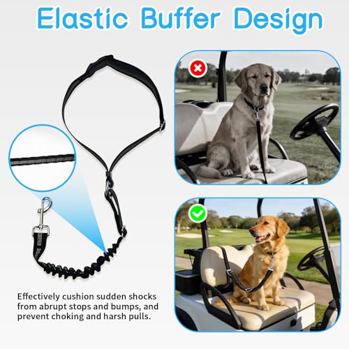 Golf Cart Dog Seat Leash & Safety Harness | Adjustable Pet Seat Belt with Tangle-Free Retractable Strap, Fits All Golf Cart Models (for Single Dog) - size: Single Dog