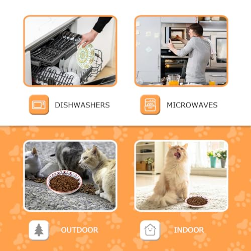 YEAHGO Cat Food Bowls for Indoor Cats Ceramic Cat Bowls Whisker Friendly Cat Dishes for Food and Water 5.5 Inches Kitten Bowls Cute Cat Feeding Bowls Set 8 Cat Wet Food Bowl Set Shallow Cat Plate - size: Boho–8 Pack