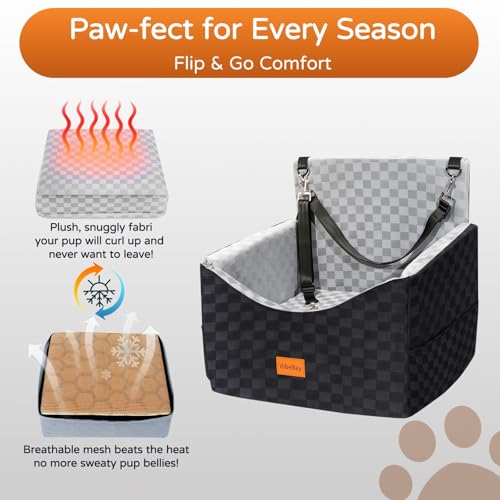 Dog Car Seats for Small Medium Dogs Up to 35lbs | Elevated Dog Booster Seat with Detachable Washable Cover & Cushion | Memory Foam Pet Car Travel Seat with Safety Belt and Storage Pockets (Black Grey) - color: Grey