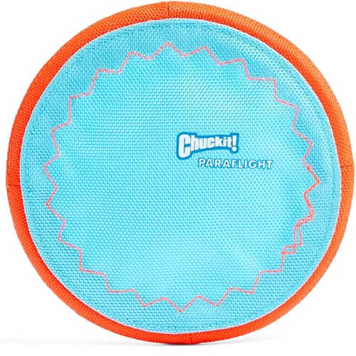 Chuckit! Paraflight Flying Disc Dog Toy - Water Floating Flyer - Durable Nylon Construction with Soft Rubber Edges - For Small and Medium Dogs - Size Small - 6.75" L x 6.75" W - Pack of 1 - color: Blue/Orange, size: Small