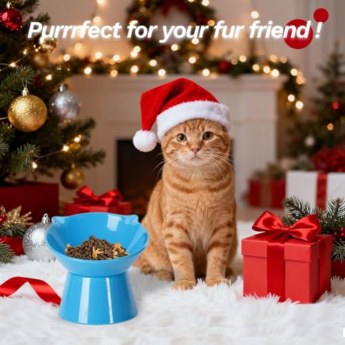 Detachable Elevated Cat Bowls, 15° Tilted Raised Cat Food Bowl Anti-Vomiting,Whisker Friendly, Adjustable Large Cat Dishes Extra Wide for Protecting Spine, Adult Kitten (Blue) - color: Blue