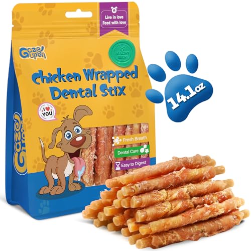 Gazeupon Dog Dental Treats, Chicken Wrapped Peanut Butter Sticks, Healthy Training Snacks for Dogs, Easy to Digest, w/Glucosamine Chondroitin