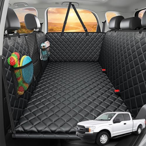 URPOWER 2026 Upgraded Back Seat Extender for Dogs - Large Hard Bottom Dog Car Seat Cover Holds 550lbs, Waterproof Dog Hammock Pet Bed with High-Density Foam Non-Slip Backseat Protector - color: Black, size: L - Extended/Double Cab Trucks