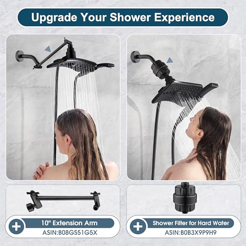 BRIGHT SHOWERS High Pressure Dual Shower Head Combo, Oil Rubbed Bronze Rainfall Showerhead with Detachable Handheld, 60" Stainless Steel Hose, Four Spray Settings - color: Oil Rubbed Bronze, size: 1.8 Gallon Per Minute