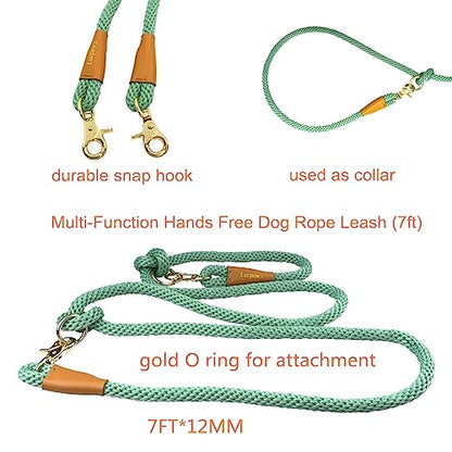 7FT Hands Free Dog Leash, Waist Dog Leash for Walking Running - color: Jade