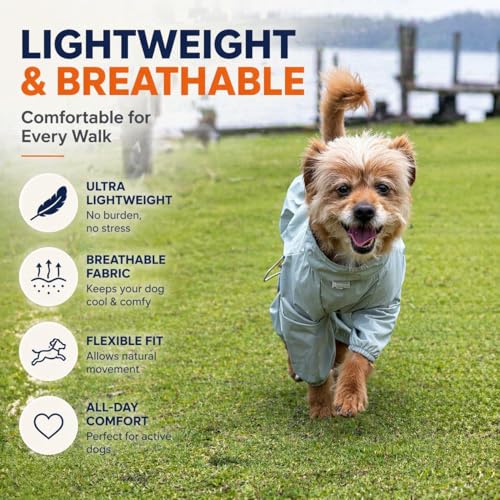 Dog Raincoat with Full Leg Coverage, Waterproof & Lightweight Rain Jacket for Small Dogs, Keep Belly & Legs Dry, Harness Compatible, Reflective Safety, with Storage Bag (Small) - size: Small