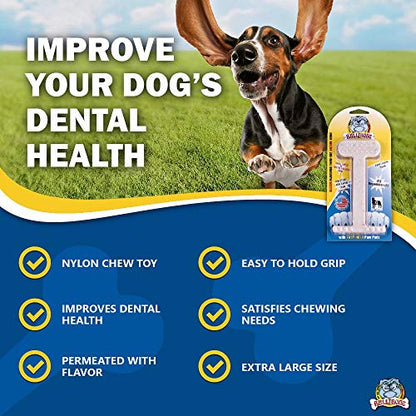 Bullibone Nylon Dog Chew Toy for Aggressive Chewers - Dental Hygiene Bone with Bacon Flavor, Durable Tough Chew Toys for Extra Large Dogs, Indestructible Dog Bone - Single - size: XL - Single