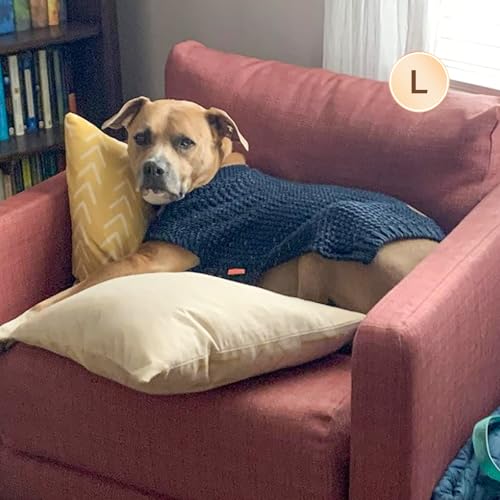KYEESE Dog Sweater with Leash Hole Warm Pullover with Reflective Yarn for Small and Medium Dogs Male Soft Knit Pullover Boy Dog Coats Cozy Lightweight Thick Sweater,Navy Blue,Large - color: 1# Navyblue, size: L (30-45lbs)