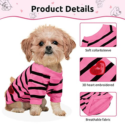 Pet Dog Striped T-Shirt Dogs Cats Cotton Vest Spring Summer Pet Apparel Tee Shirt Suitable for Small and Medium Large Pets French Bulldog Bichon - color: Pink, size: X-Small