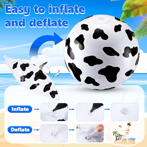 6 Pcs 12 Inch Inflatable Cow Print Beach Balls for Kids Farm Animal Birthday Party Favor Decorations Pool Toy PVC Beach Ball - style: Cow