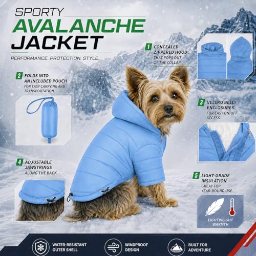 Pet Life ® Sporty Avalanche Lightweight Adjustable Folding Fall and Winter Dog Coat Jacket with Concealed Zippered Pop-Out Hood - color: Blue, size: Medium