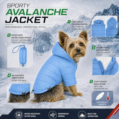 Pet Life ® Sporty Avalanche Lightweight Adjustable Folding Fall and Winter Dog Coat Jacket with Concealed Zippered Pop-Out Hood - color: Blue, size: Medium