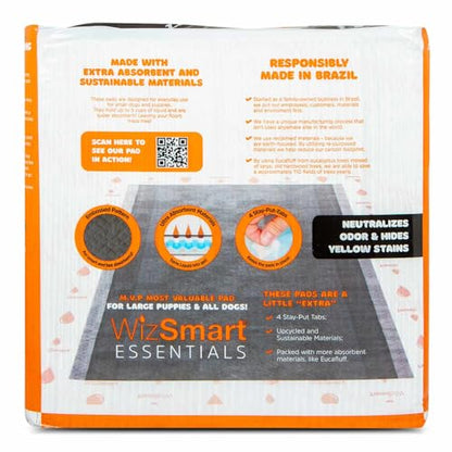 WizSmart Essentials Charcoal XL Training Pads 50 Count – XL Absorbent Puppy & Dog Potty Pads with Odor Control, Leak Resistant Floor Protection, Stay Put Tabs for Crate, Kennel, Indoor Use