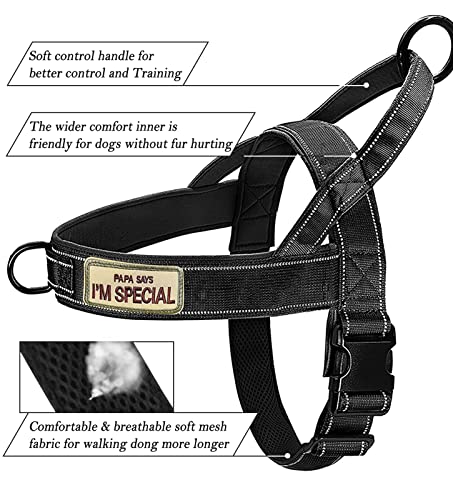 Green No Pull Dog Harness for Small Medium Large Sized Dog, Reflective Escape Proof Adjustable Dog Harnesses with 2 Patch, L - color: Green, size: L-Chest size 25-31''