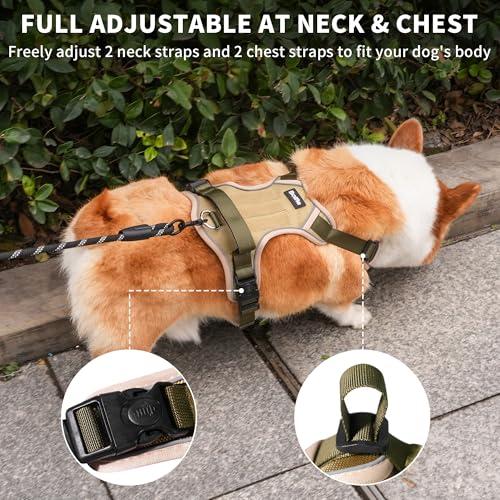 Small Dog Harness, Heavy Duty Tactical No-Pull Reflective Harness & Collar Set — Secure, No Choke, Easy On and Off Pet Vest, Adjustable Dog Vest with Breathable Padded for Walking Hiking Training - size: Small