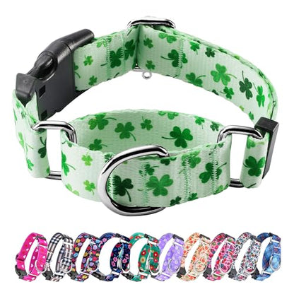 Hikiko St Patrick's Day Martingale Collar for Dogs with Quick Release Buckle Nylon Adjustable Dog Collars Pet Gift Walking Training（Clovers,Large） - color: Clover, size: Large