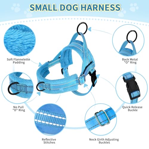 Lukovee No Pull Dog Harness and Leash Set, Soft Padded Small Dog Harness, Neck & Chest Adjustable Reflective Vest Puppy Harness with 4ft Lightweight Anti-Twist Dog Leash for Small Dogs (LBL, XXS) - color: Light Blue, size: XXS ( Chest 11.5'' ~ 15'')