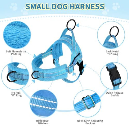 Lukovee No Pull Dog Harness and Leash Set, Soft Padded Small Dog Harness, Neck & Chest Adjustable Reflective Vest Puppy Harness with 4ft Lightweight Anti-Twist Dog Leash for Small Dogs (LBL, XXS) - color: Light Blue, size: XXS ( Chest 11.5'' ~ 15'')