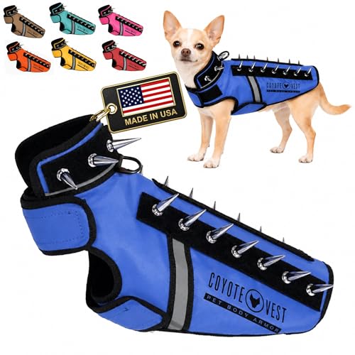CoyoteVest SpikeVest Dog Harness | Stab-Resistant Protective Vest | Coyote Vest for Dogs | Defends Against Coyotes, Dogs, Birds of Prey | Reflective Safety, Made in USA (XXS-Royal Blue) - color: Royal Blue, size: XX-Small