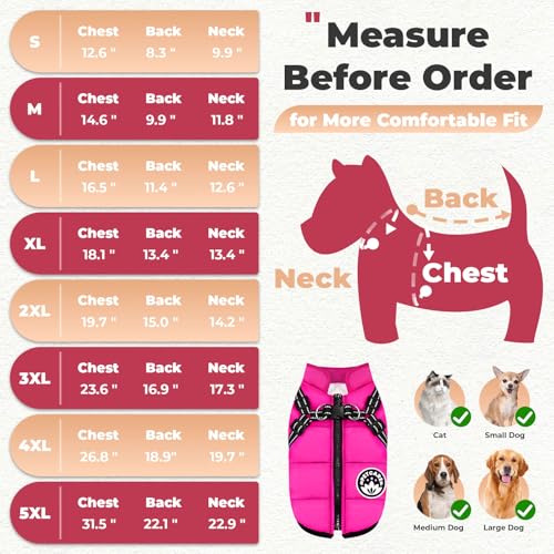 PETCARE Winter Dog Coat with Harness Built in Waterproof Dog Jackets Warm Pet Fleece Vest Windproof Snow Jacket Snowsuit Reflective Dogs Cold Weather Coats for Puppy Small Medium Large Dogs Cats - color: Pink, size: L(Chest 16.5" Suggest 8-11 lbs)