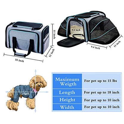 Cat Dog Carrier - Airline Approved Expandable Soft-Sided Pet Carrier with Removable Fleece Pad and Pockets, for Cats/Puppy and Small Animals Large(2 side expandable) - size: 29.8"L x 18.0"W x 11.0"H