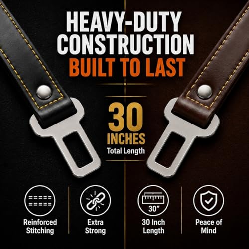 Genuine Leather Dog seat Belt for car, Safe Distraction Free Driving, Heavy-Duty Design with Military Grade Hardware, Harness for Small, Medium and Large Pets (Black, 30") - color: Black