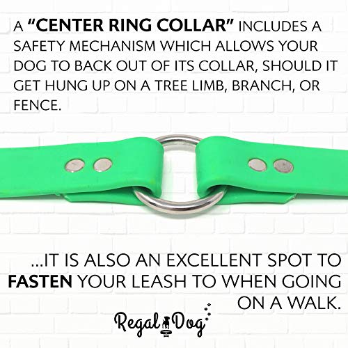 Regal Dog Products Medium Light Green Dog Collar with Heavy Duty Double Buckle & D Ring | Vinyl Coated, Custom Fit, Adjustable Biothane Dog Collar Chew Resistant Waterproof Center-Ring Collar for Dogs - color: Green, size: Medium