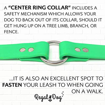 Regal Dog Products Medium Light Green Dog Collar with Heavy Duty Double Buckle & D Ring | Vinyl Coated, Custom Fit, Adjustable Biothane Dog Collar Chew Resistant Waterproof Center-Ring Collar for Dogs - color: Green, size: Medium