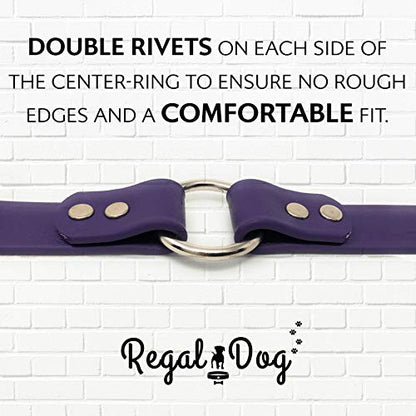 Regal Dog Products Small Purple Dog Collar with Heavy Duty Double Buckle & D Ring | Vinyl Coated, Custom Fit, Adjustable Biothane Dog Collar | Chew Resistant Waterproof Center-Ring Collar for Dogs - color: Purple, size: Small