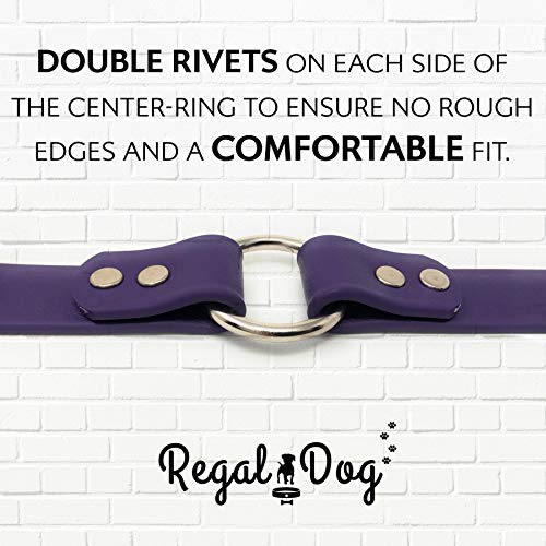 Regal Dog Products Medium Purple Dog Collar with Heavy Duty Double Buckle & D Ring | Vinyl Coated, Custom Fit, Adjustable Biothane Dog Collar | Chew Resistant Waterproof Center-Ring Collar for Dogs - color: Purple, size: Medium