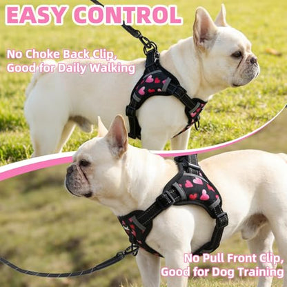 PUPTECK Dog Harness Small Sized Dog, Step in Adjustable Reflective Dog Vest Harness Escape Proof, No Pull Soft Padded Harness Easy Control, Heart, M - color: Black(Heart), size: M (CHEST: 14.5"-20")
