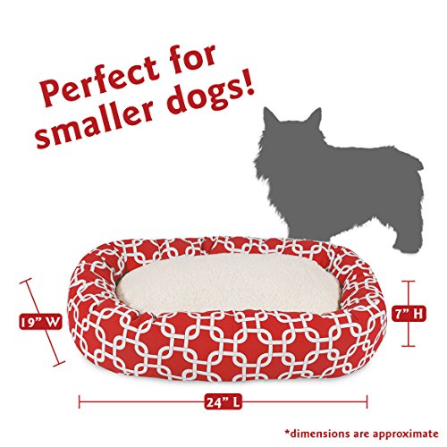 Majestic Pet 24 Inch Links Sherpa Calming Dog Bed Washable – Cozy Soft Round Dog Bed with Spine for Head Support - Fluffy Donut Dog Bed 24x19x7 (inch) – Round Pet Bed Small - RED - color: Red, style: 24 in.