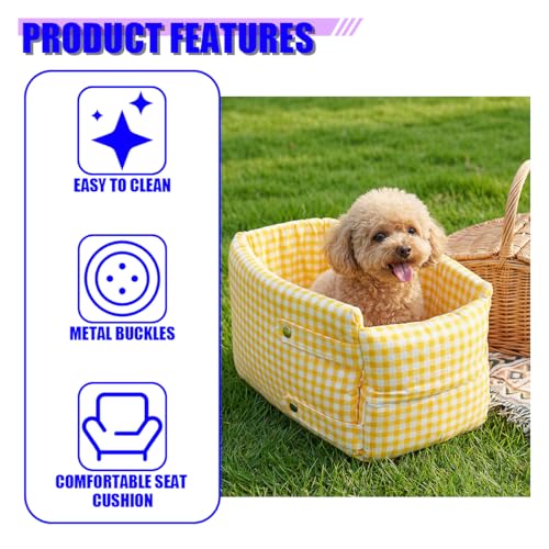 Craedli Center Console Dog Car Seat, Removable Car Armrest Box Pet Booster Seat with Safety Leash & Cushion, Washable Auto Interior Dog Carseat for Small Pets, Fit Most Cars (Yellow) - color: Yellow