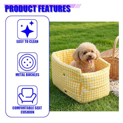 Craedli Center Console Dog Car Seat, Removable Car Armrest Box Pet Booster Seat with Safety Leash & Cushion, Washable Auto Interior Dog Carseat for Small Pets, Fit Most Cars (Yellow) - color: Yellow