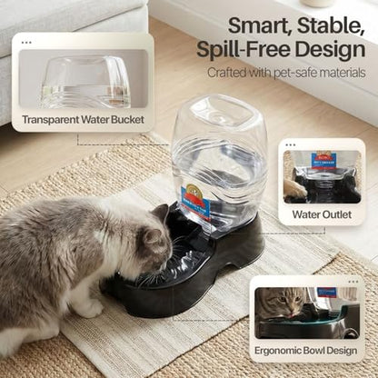 Flexzion Automatic Gravity Pet Waterer for Cat & Dog - Non-Skid & Easy-Clean Auto Replenish Water Dispenser Drinking Bowl (3/8 Gallon / 1.5L), Black - color: Black, size: 1.5 L