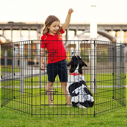 Artmalle Dog Playpen 30 Inch, Foldable Metal Puppy Exercise Pen with Door, 8 Panels Indoor Outdoor Pet Fence, Portable Dog Pen for Small Dogs, Cats, Rabbits, Ducks, Black - style: 24'' x 30'' x 8PCS